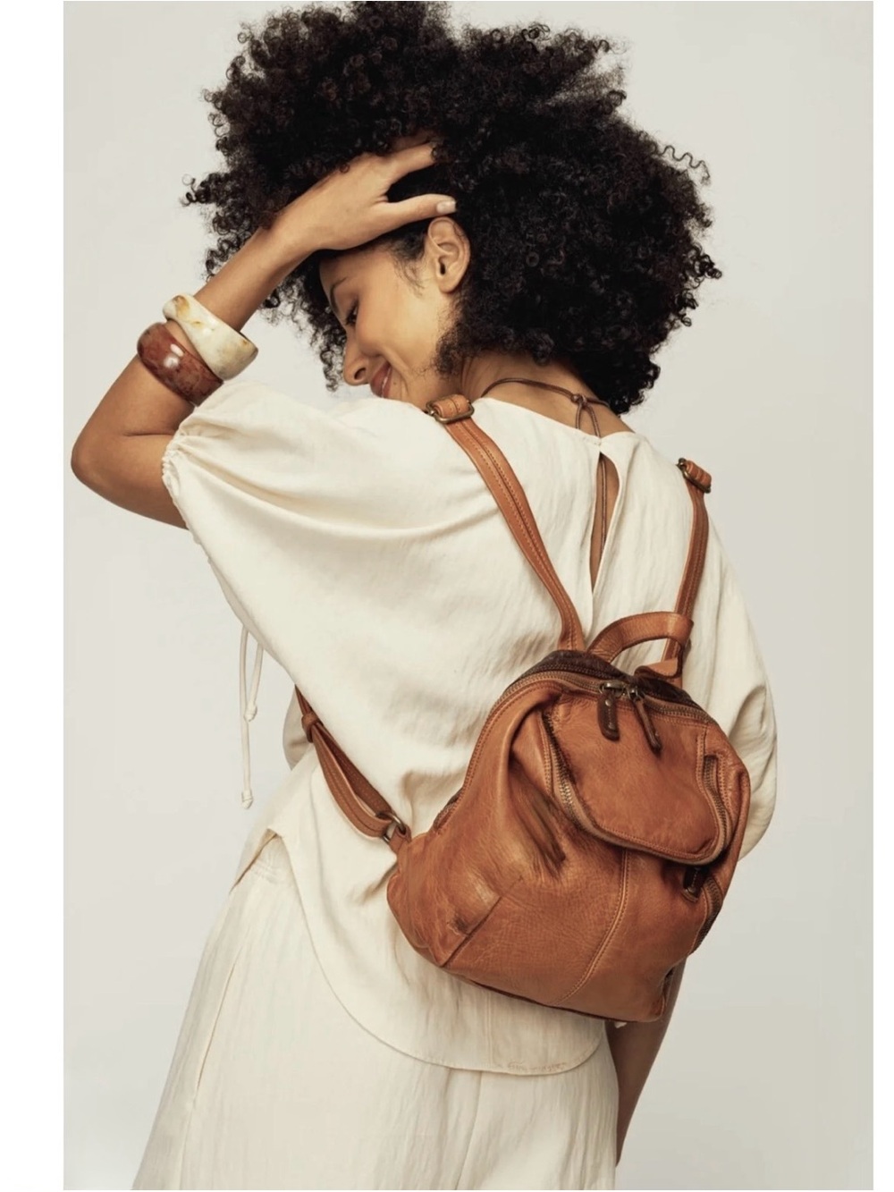 Tommy Bahama Leather Braided Mini Backpack, Cognac